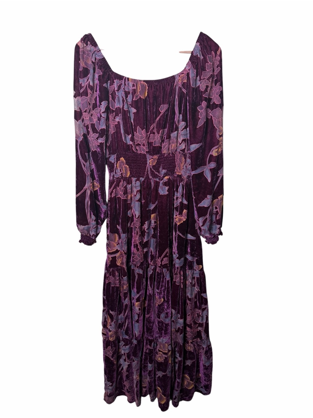 Baltic Born Burgundy Floral Velvet Maxi Dress Romantic Boho Large - Picture 3 of 6